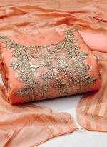 Chanderi Silk Orange Festival Wear Embroidery Work Dress Material